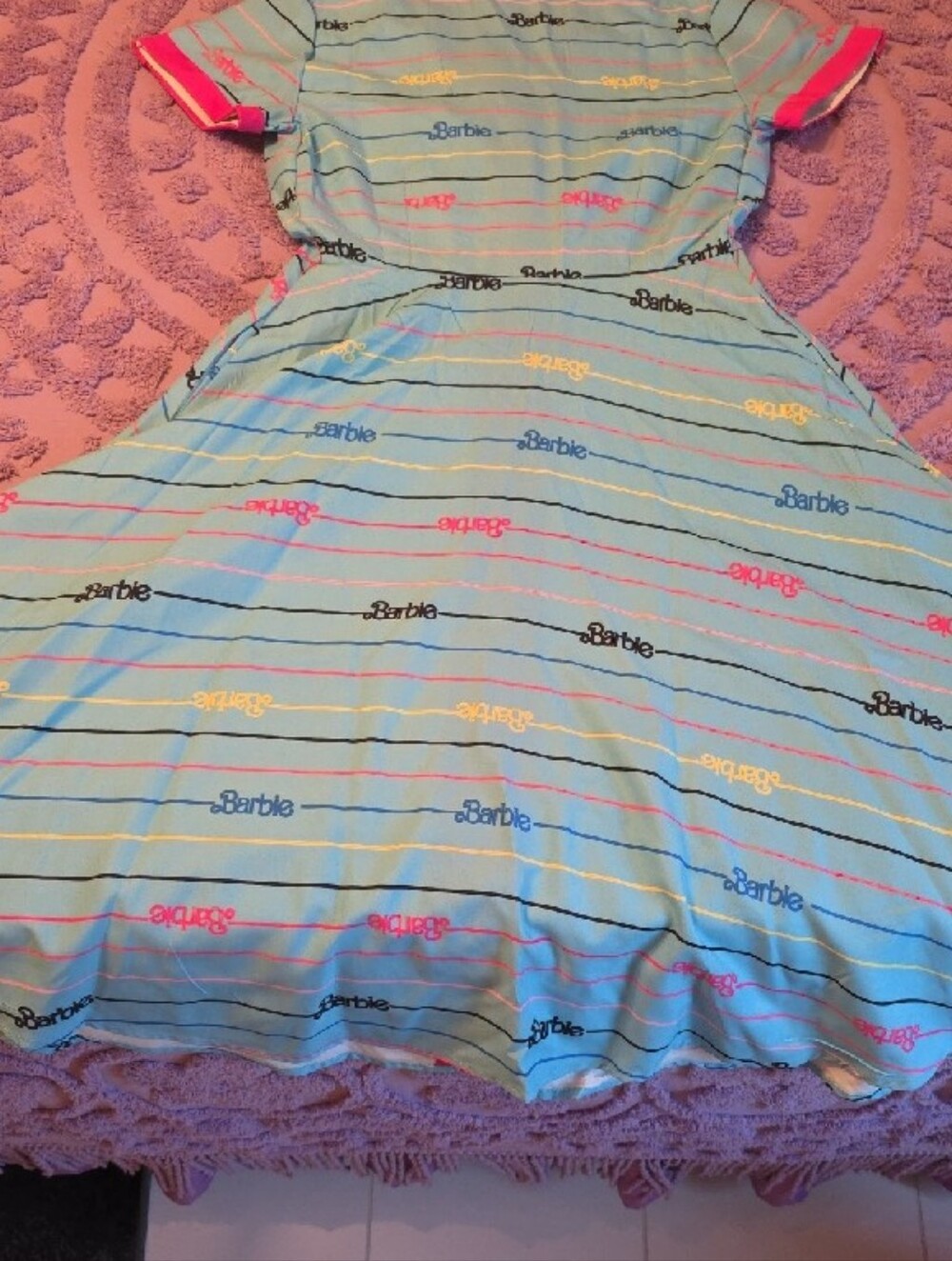 Barbie Blue Dress with Hot Pink Trim and Striped Logo Print - Picture 5 of 7